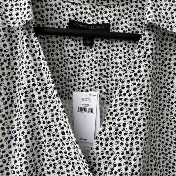 Banana Republic Womens Black White Geometric Linen Blend Shirt Dress Lg Y2K NWT - Picture 4 of 12